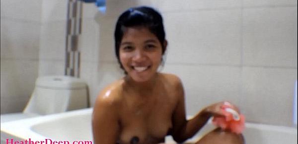  HD 14 week pregnant thai teen heather deep solo in the bathtub finger fuck and cum squirt